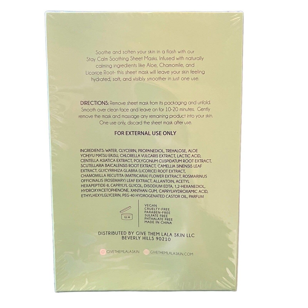 Give Them Lala Skin Stay Calm Soothing Sheet Masks 4 x 25 ML New in SEALED Box - Picture 2 of 2
